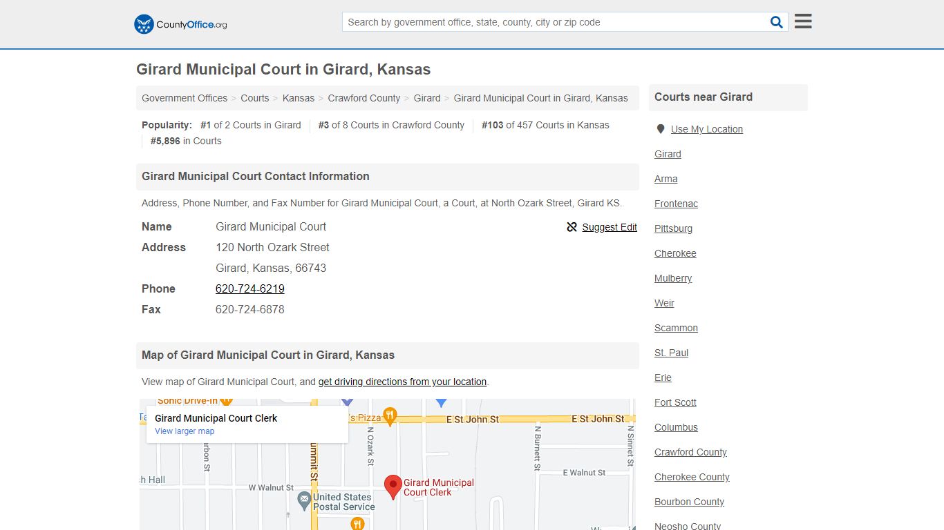 Girard Municipal Court - Girard, KS (Address, Phone, and Fax)