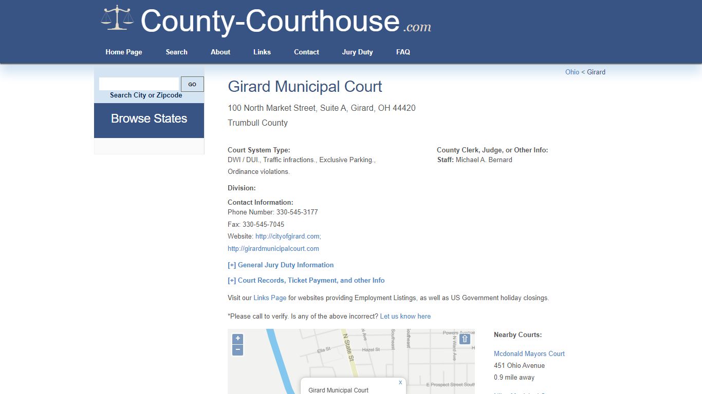 Girard Municipal Court in Girard, OH - Court Information